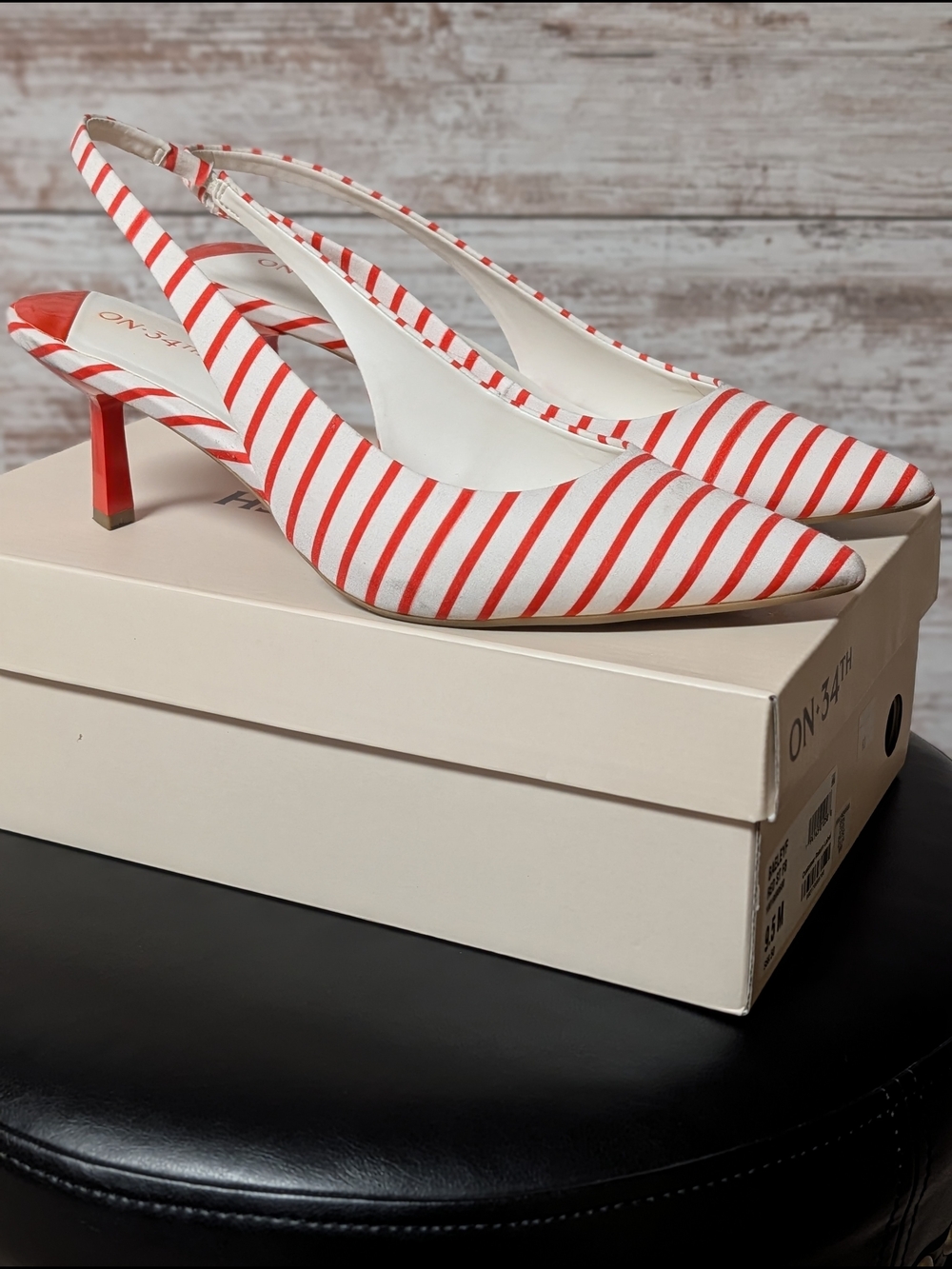 Striped Red & White Slingback Pumps
